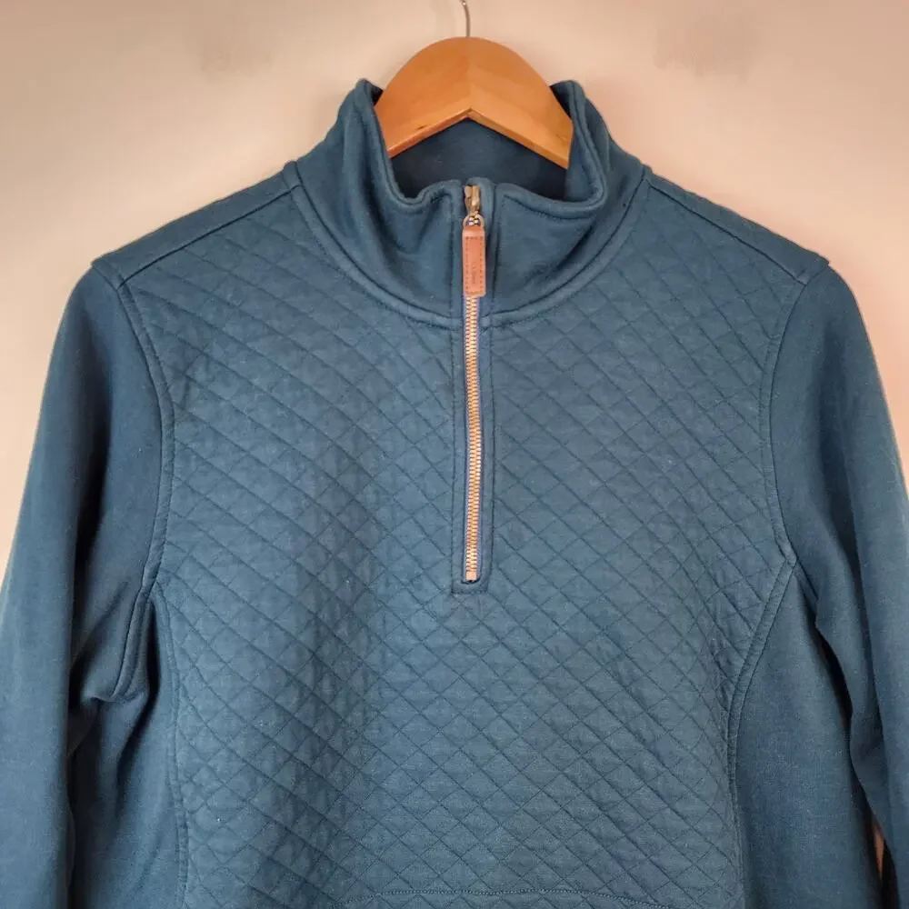 L.L. Bean Quilted 1/4 Zip Sweatshirt Teal Pullover Sweater Women's Large - Picture 3 of 7